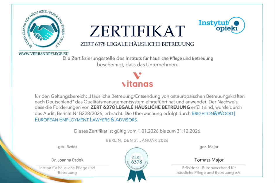 Vitanas z prestiżowym certyfikatem ZERT 6378 - nowy rok, nowa energia i potwierdzona jakość!